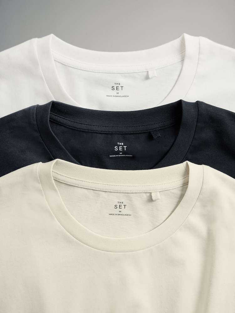 The Set Cream/Grey/Blue 3 Pack Jersey T-Shirt and Flannel Pyjamas - Image 6 of 6 The Set Cream/Grey/Blue 3 Pack Jersey T-Shirt and Flannel Pyjamas - Image 6 of 6