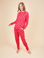 JoJo Maman Bébé Red Womens Jersey Pyjamas Set - Image 1 of 5