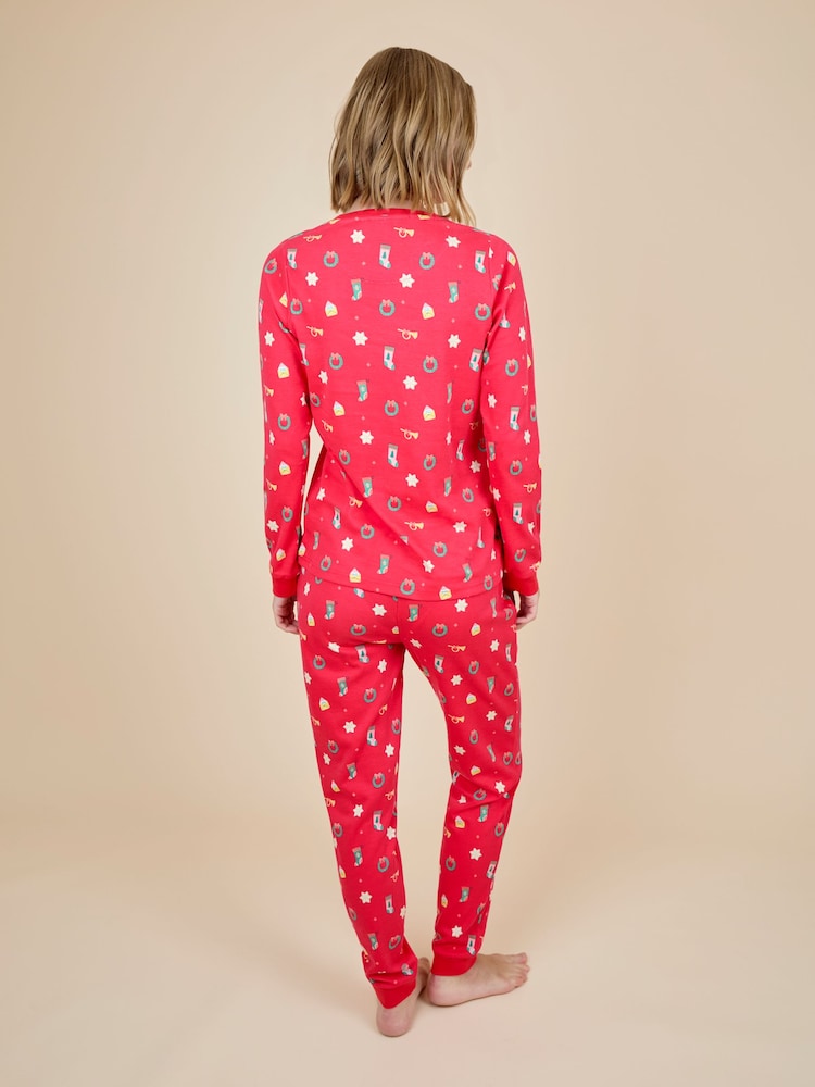 JoJo Maman Bébé Red Womens Jersey Pyjamas Set - Image 2 of 5