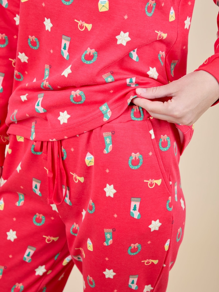 JoJo Maman Bébé Red Womens Jersey Pyjamas Set - Image 5 of 5