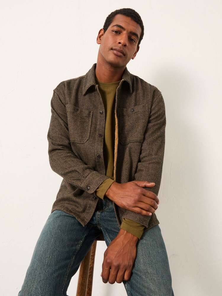 FatFace Brown Long Sleeve Herringbone Shirt - Image 1 of 6