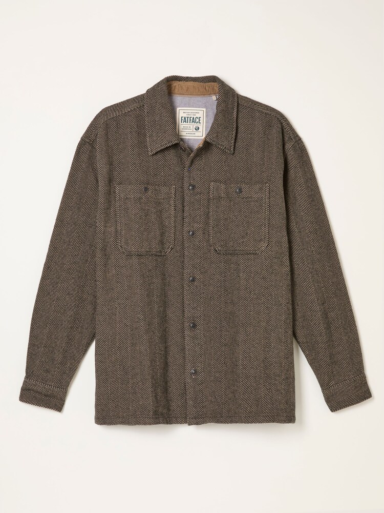 FatFace Brown Long Sleeve Herringbone Shirt - Image 6 of 6