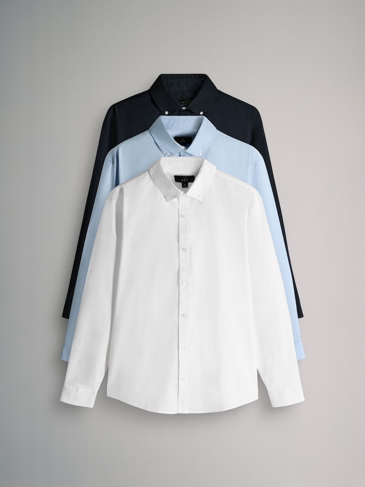 The Set Navy Blue/White 3 Pack Cotton Stretch Oxford Shirts - Image 2 of 11 The Set Navy Blue/White 3 Pack Cotton Stretch Oxford Shirts - Image 2 of 11