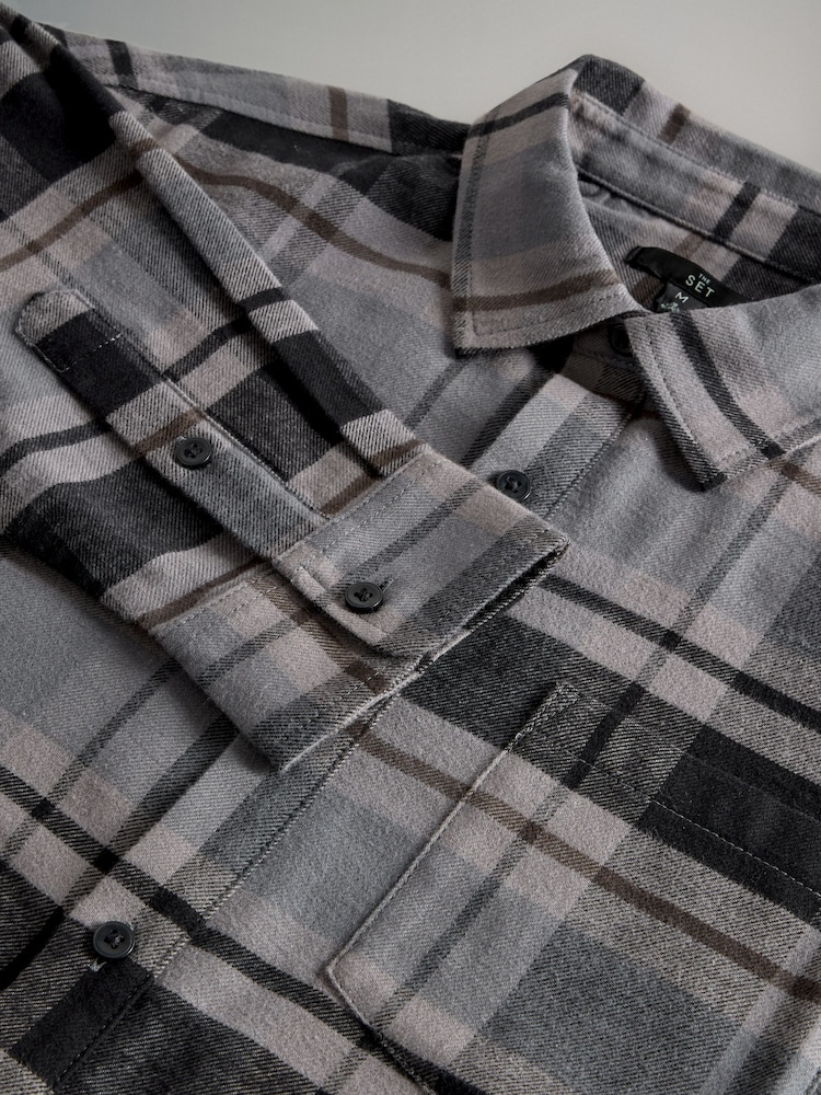 The Set Navy/Grey Check 2 Pack Brushed Cotton Flannel Shirts - Image 6 of 6 The Set Navy/Grey Check 2 Pack Brushed Cotton Flannel Shirts - Image 6 of 6