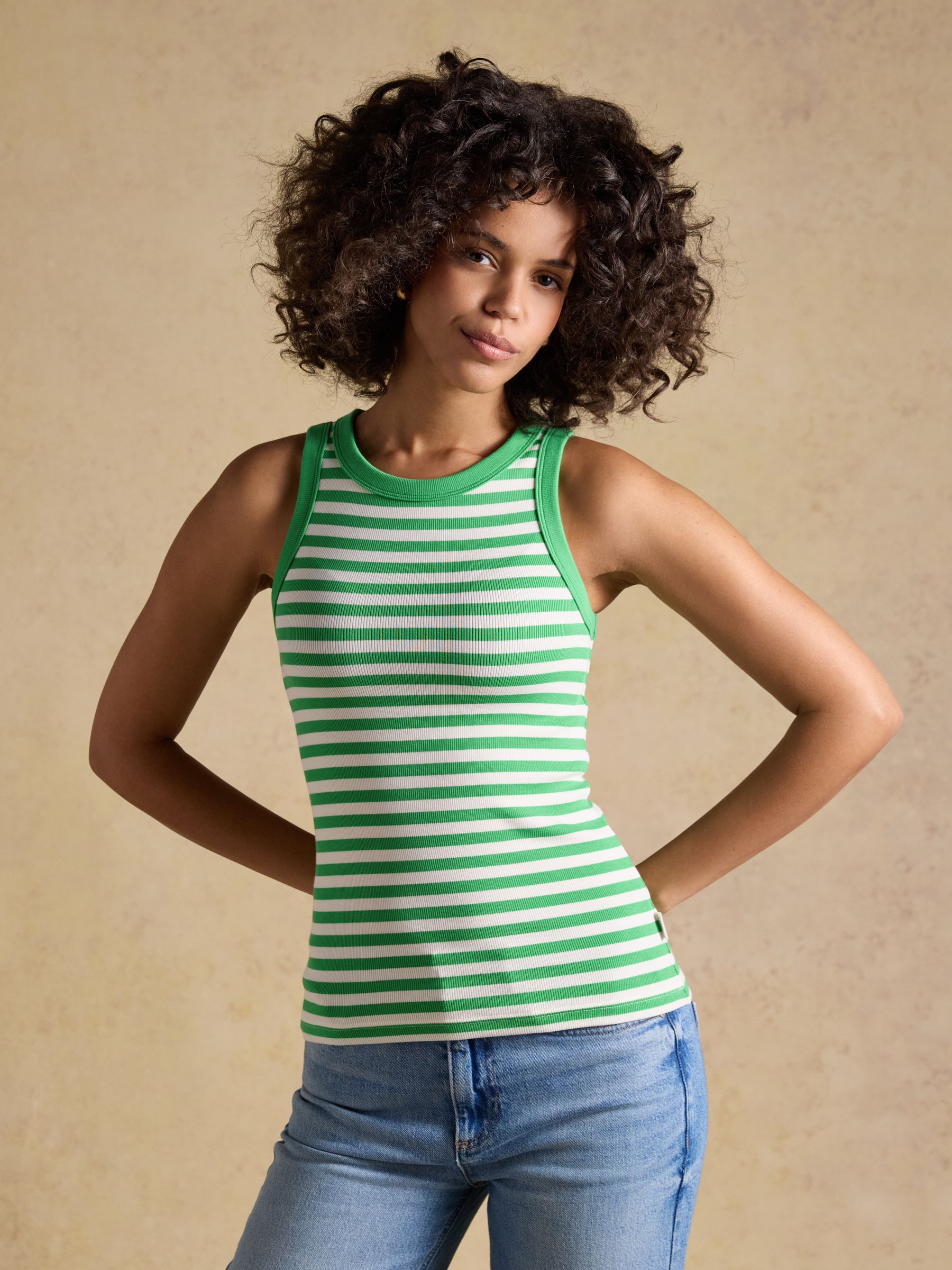 Joules Green Sofia Stripe Ribbed Cotton Rich Jersey Vest