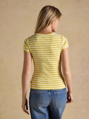 Joules Sophie Yellow Striped Short Sleeve Ribbed Fitted T-Shirt - Image 2 of 7