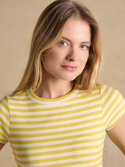 Joules Sophie Yellow Striped Short Sleeve Ribbed Fitted T-Shirt - Image 5 of 7