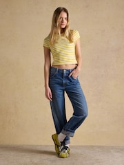Joules Sophie Yellow Striped Short Sleeve Ribbed Fitted T-Shirt - Image 6 of 7