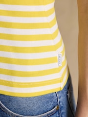 Joules Sophie Yellow Striped Short Sleeve Ribbed Fitted T-Shirt - Image 7 of 7