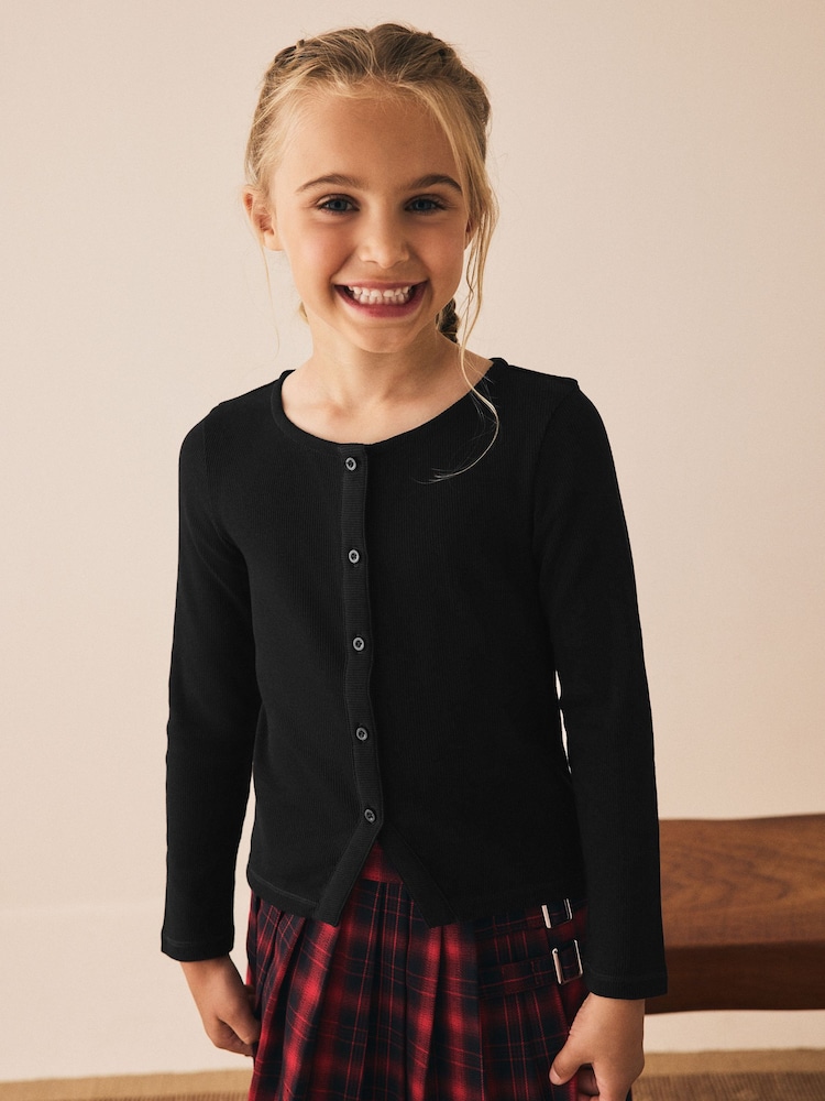 Black Long Sleeve Ribbed Cardigan (3-16yrs) - Image 1 of 8