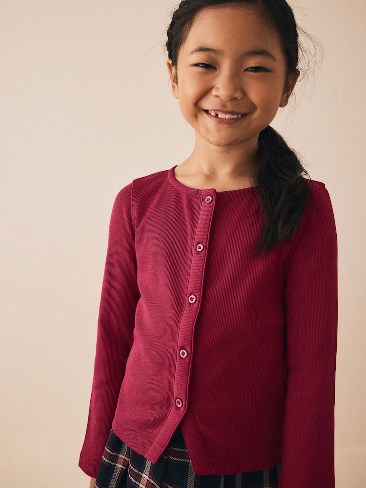 Burgundy Red Long Sleeve Ribbed Cardigan (3-16yrs) - Image 1 of 9