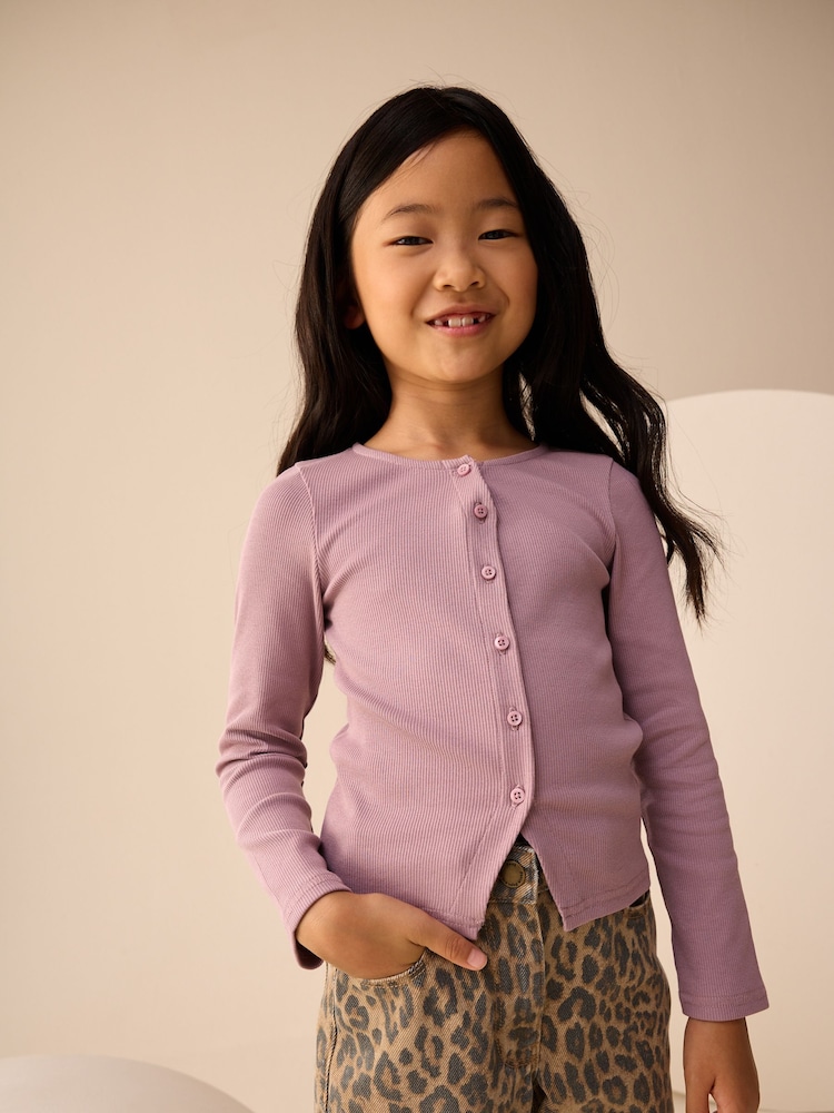 Lilac Purple Long Sleeve Ribbed Cardigan (3-16yrs) - Image 1 of 7