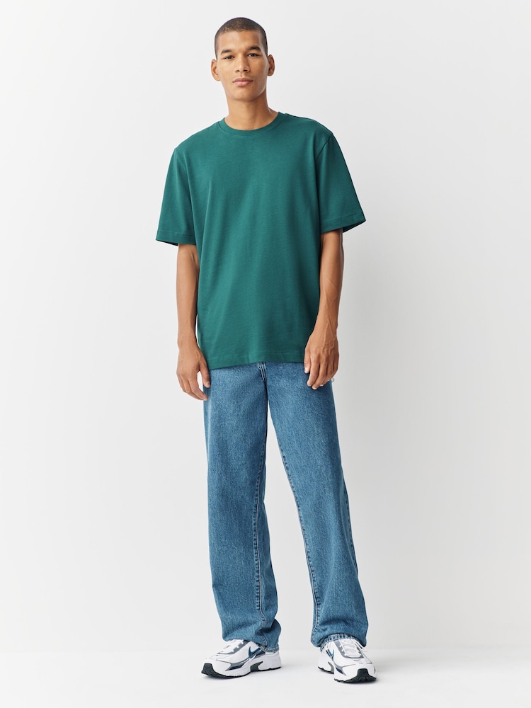 Teal Blue Regular Fit Heavyweight T-Shirt - Image 2 of 7 Teal Blue Regular Fit Heavyweight T-Shirt - Image 2 of 7