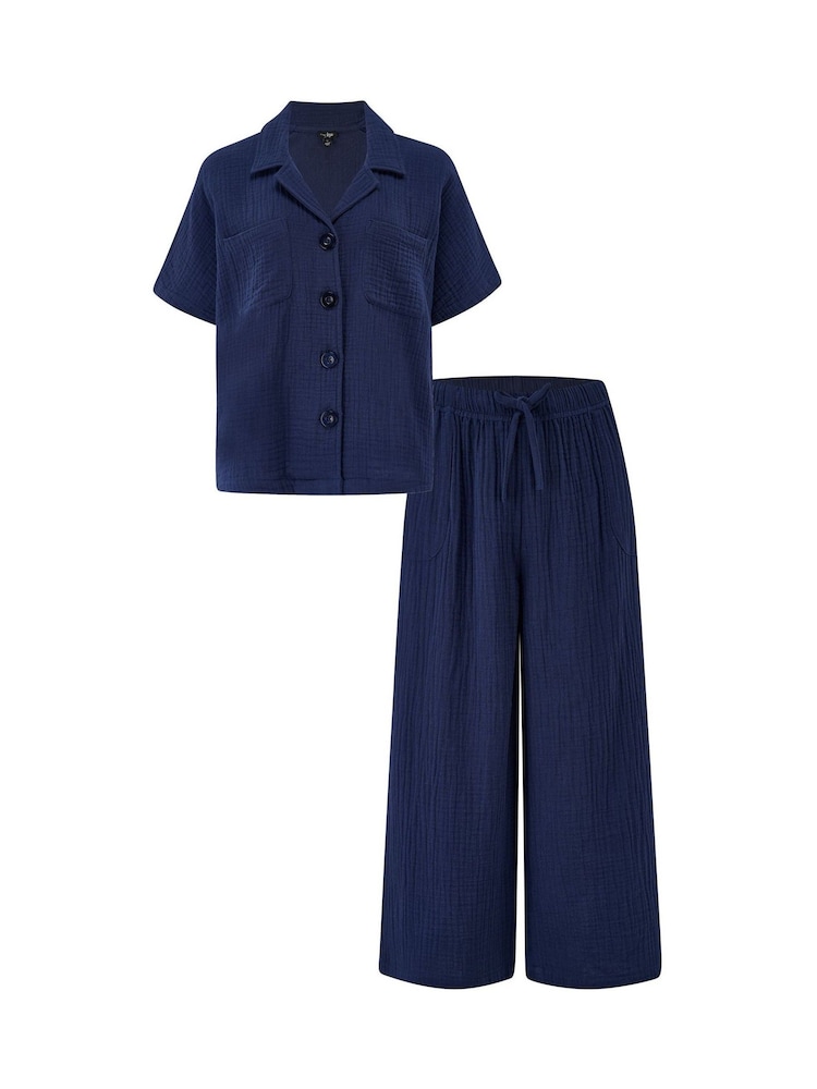 Pour Moi Double Woven Cloth Revere Collar 100% Cotton Shirt Pyjamas Set - صورة 4 من 4
