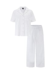 Pour Moi White Stretch Cotton Broderie Trim Short Sleeve Revere Pyjamas Set - Image 4 of 4