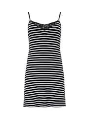 Pour Moi White Ribbed Cotton Jersey Stripe Lace Trim Chemise - Image 3 of 4