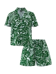 Pour Moi Green Woven Double Cloth Revere Collar Shirt and Short Pyjamas Set - Image 4 of 4