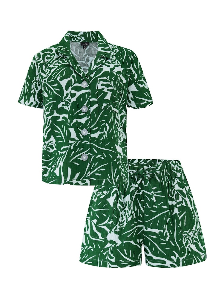 Pour Moi Green Woven Double Cloth Cuban Collar Shirt and Short Pyjamas Set - Image 4 of 4 Pour Moi Green Woven Double Cloth Cuban Collar Shirt and Short Pyjamas Set - Image 4 of 4