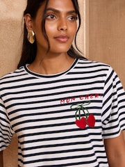 Love & Roses Ivory Stripe Cherry Mon Cheri Crew Neck T-Shirt - Image 2 of 4