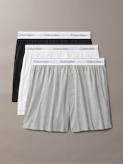 Calvin Klein Black/White/Grey 3 Pack Slim Fit Boxers - Icon Cotton Stretch - Image 1 of 5