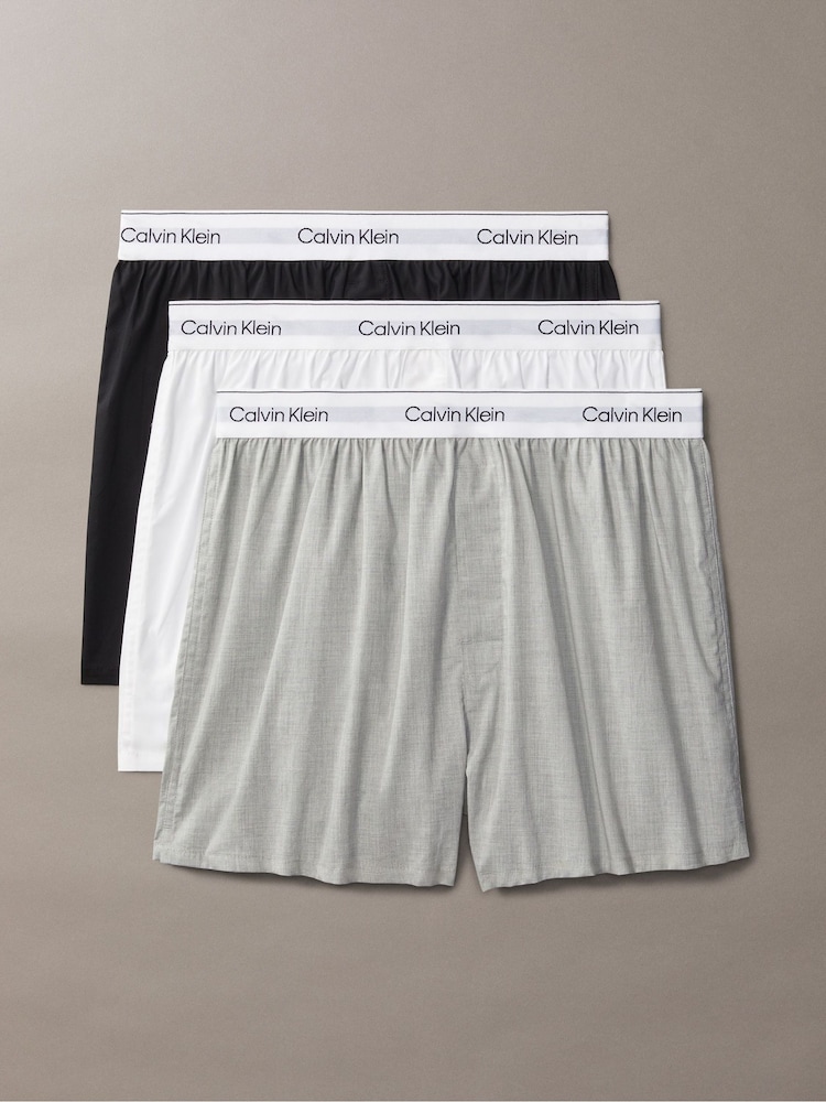 Calvin Klein Black/White/Grey 3 Pack Slim Fit Boxers - Icon Cotton Stretch - Image 1 of 5