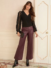 Love & Roses Black Long Sleve 3D Petal Woven mix top - Image 3 of 4