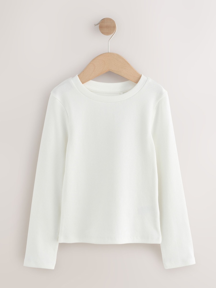White Long Sleeve Ribbed Top (3-16yrs) - Image 1 of 4