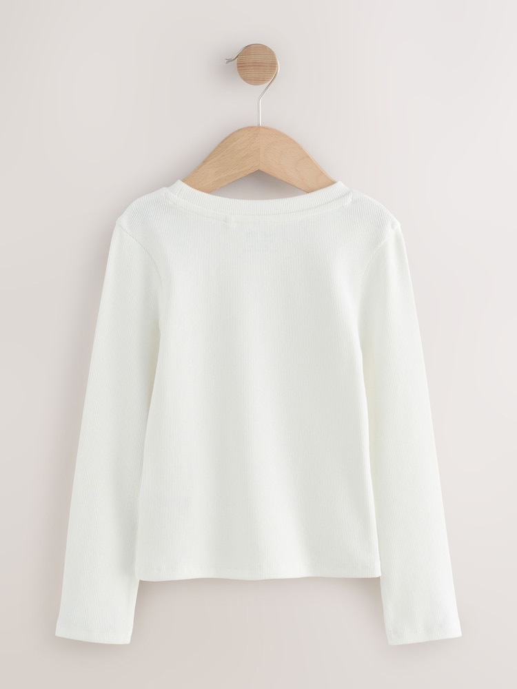 White Long Sleeve Ribbed Top (3-16yrs) - Image 2 of 4