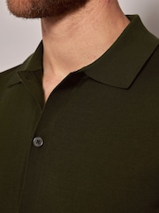 Hawes & Curtis Green Button Through Knitted 100% Cotton Polo Shirt - Image 3 of 4