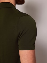 Hawes & Curtis Green Button Through Knitted 100% Cotton Polo Shirt - Image 4 of 4