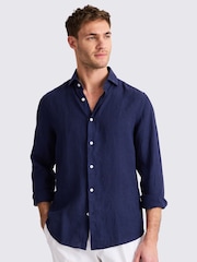 MOSS Blue Tailored Fit 100% Linen Shirt - Image 1 of 4
