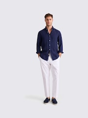MOSS Blue Tailored Fit 100% Linen Shirt - Image 2 of 4