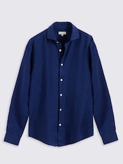 MOSS Blue Tailored Fit 100% Linen Shirt - Image 4 of 4
