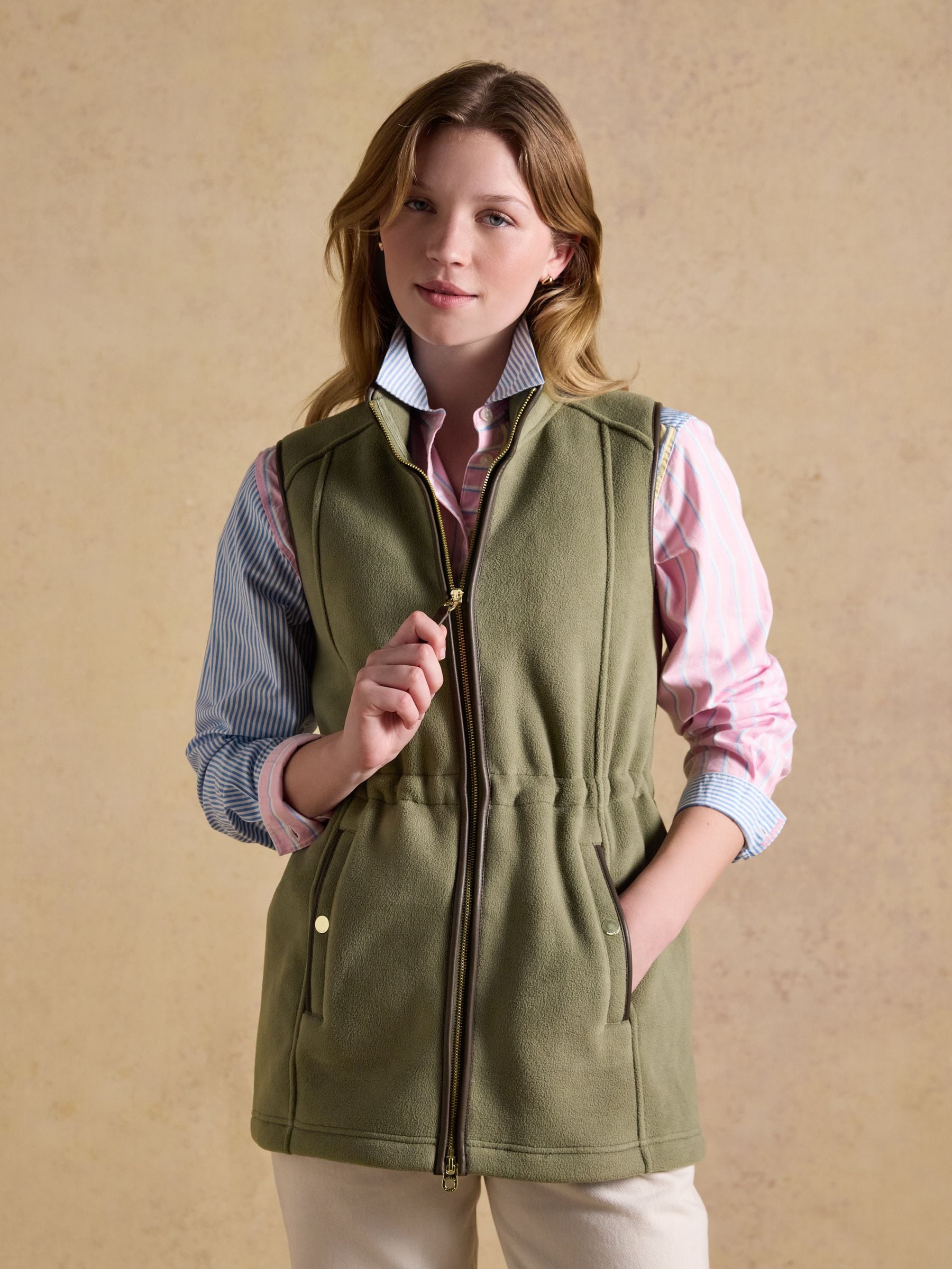 Joules Light/Green Heritage Longline Fleece Gilet