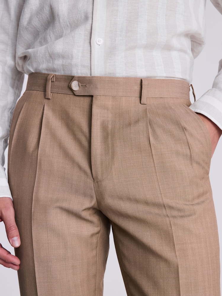 MOSS Natural Tailored Sand Herringbone Trousers - Image 3 of 3