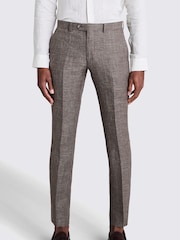 MOSS Grey Slim Fit Linen Trousers - Image 1 of 3