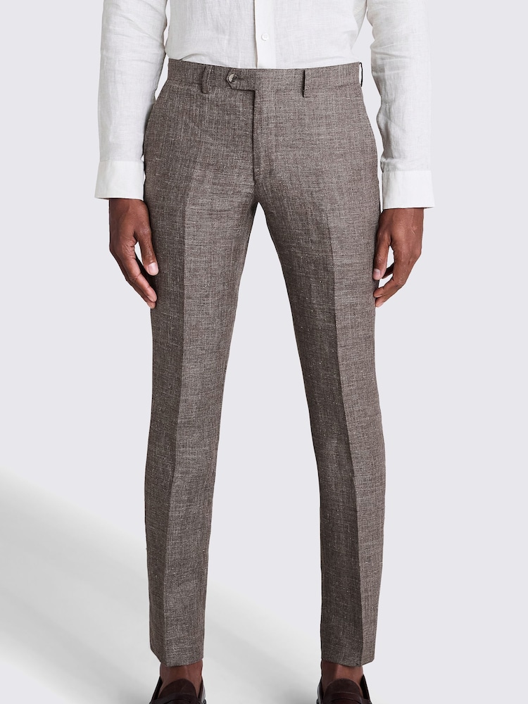 MOSS Grey Slim Fit Linen Trousers - Image 1 of 3