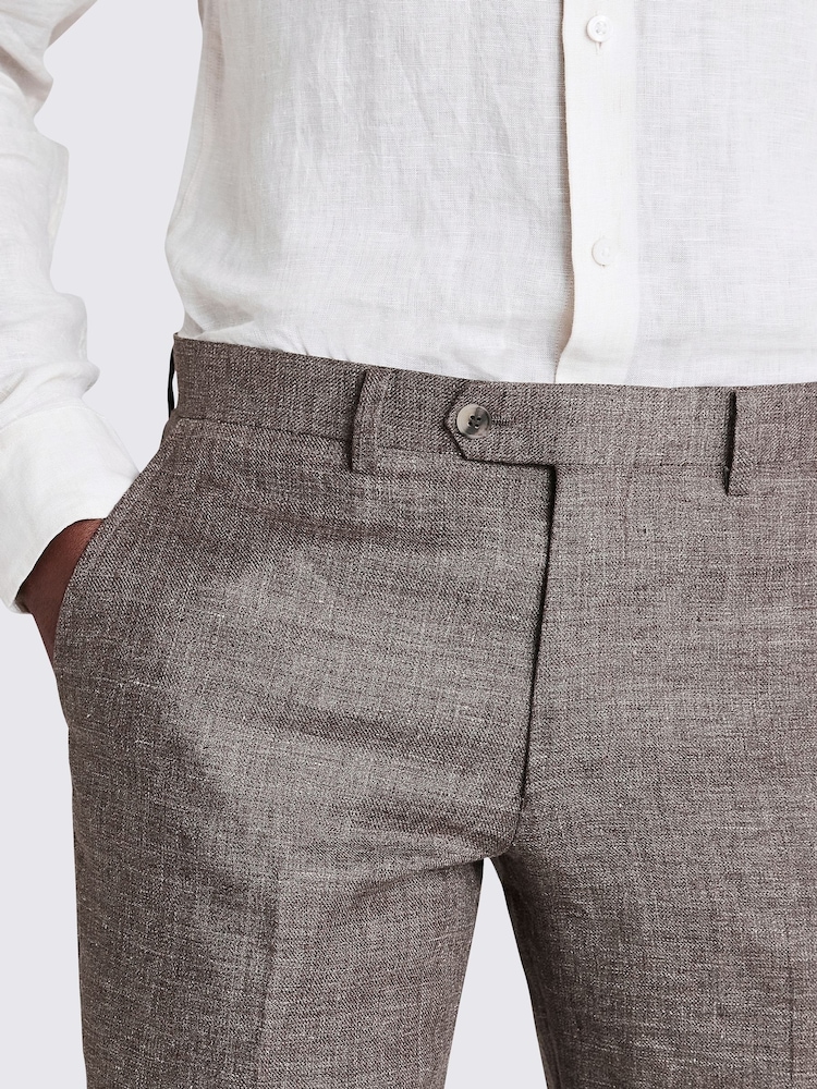 MOSS Grey Slim Fit Linen Trousers - Image 3 of 3
