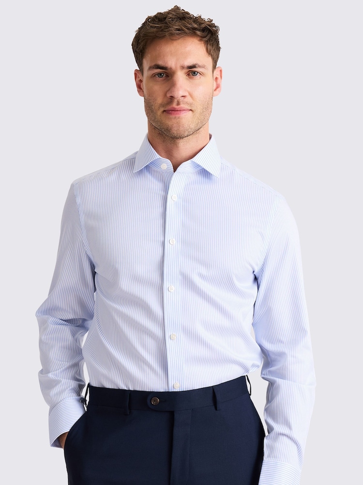MOSS Blue Tailored Fit Sky Stripe Twill Non Iron Shirt - Image 1 of 3