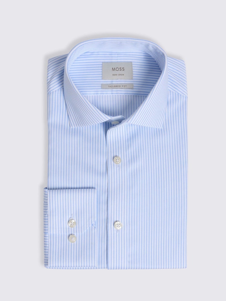 MOSS Blue Tailored Fit Sky Stripe Twill Non Iron Shirt - Image 3 of 3