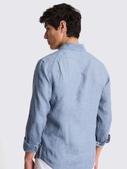 MOSS Aqua Blue Tailored Fit 100% Linen Shirt - Image 2 of 5