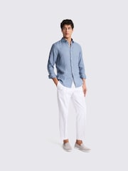 MOSS Aqua Blue Tailored Fit 100% Linen Shirt - Image 3 of 5