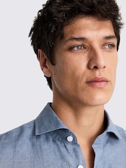 MOSS Aqua Blue Tailored Fit 100% Linen Shirt - Image 4 of 5