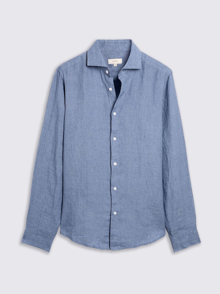 MOSS Aqua Blue Tailored Fit 100% Linen Shirt - Image 5 of 5