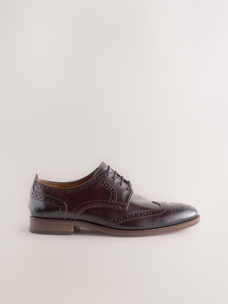 Burgundy Red Standard Fit Leather Contrast Sole Brogue Shoes - Image 2 of 5 Burgundy Red Standard Fit Leather Contrast Sole Brogue Shoes - Image 2 of 5