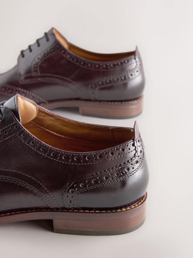 Burgundy Red Standard Fit Leather Contrast Sole Brogue Shoes - Image 5 of 5