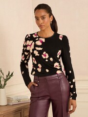 Love & Roses Black Placement Animal  Long Sleeve Jersey Top - Image 1 of 4