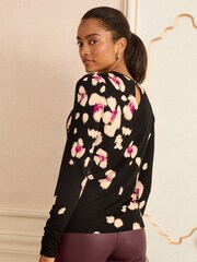 Love & Roses Black Placement Animal  Long Sleeve Jersey Top - Image 2 of 4