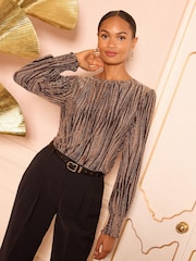 Love & Roses Gold Long Sleeve Textured Top - Image 1 of 4