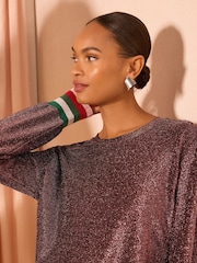 Love & Roses Pink Sparkly Rainbow Cuff Jersey Top - Image 2 of 4